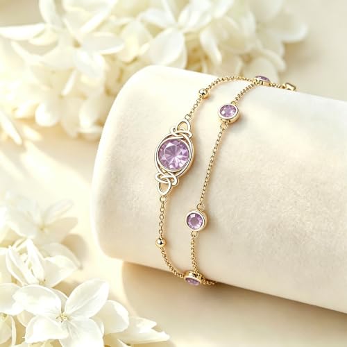 Midari 18K Gold Irish Infinity Celtic Knot Birthstone Layed Anklet Bracelet with 12 Months Birthstone Birthday Jewelry Gifts for Women Mom - color: 06-Light Purple, size: Anklet 9"-11"