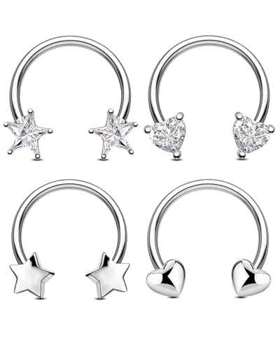 4Pcs Septum Rings 16g Septum Jewelry Star Heart Nose Rings Hoops 316L Surgical Steel Daith Helix Tragus Piercing Jewelry for Women