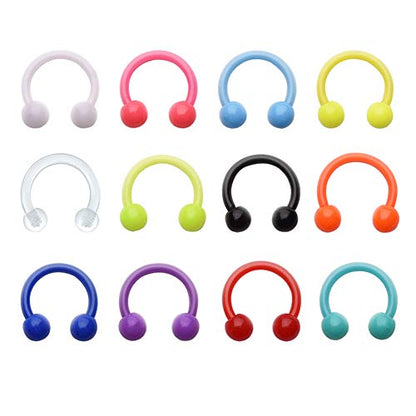 D.Bella 12Pcs 16G 8mm Horseshoe Colorful Clear Boiflex Nose Rings Hoop Lip Eyebrow Retainer Fake Nose Septum Cartilage Earrings Ring Piercing Retainer - color: 12 Pcs-8MM-Mix Color