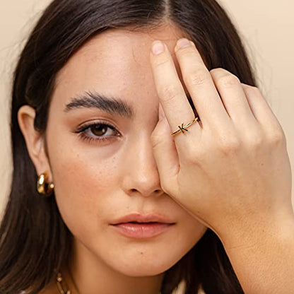 PAVOI 14K Gold Plated Initial Letter Ring for Women, Adjustable Band | Thin Initial Band - Dainty Fashion Jewelry Gifts - style: - Q