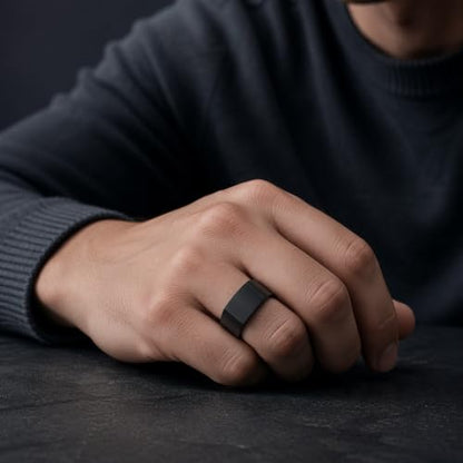 MYNENEY Stainless Steel Square Shape Signet for Men Statement Ring - color: 10x16mm Black