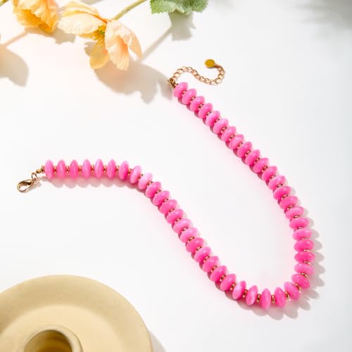 Resin Chunky Beaded Necklace for Women,Vacation Jewelry | Acrylic Beads,Boho Summer Beach Handmade Jewelry,Trendy Bold Statement Beaded Necklace,Birthday Gift for Women - color: Pink