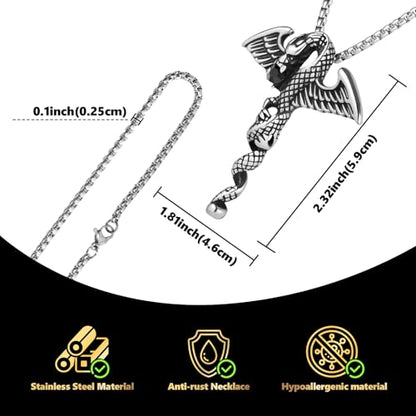 Stainless Steel Gothic Y2K Punk Rock Emo Biker Pendant Necklace | Cosplay Vintage Viking Alt Edgy Fashion Charm Necklace Jewelry for Men Women Active Daily Wear - style: Black Stone Winged Dragon