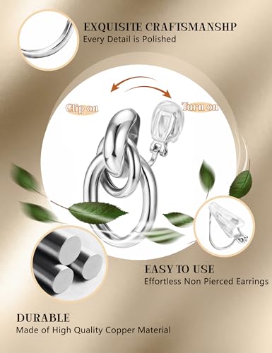 ORAZIO Clip On Earrings Women Geometric Statement Unique Non Pierced Earrings 14K Gold Plated Knot Chunky Drop Dangle Hoop Stud Clip-on Earrings for Women Trendy - color: Style B-Silver Plated