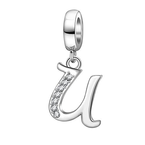 925 Sterling Silver Initial Charm fits Pandora, Gift for Mom Wife | Christmas,Birthday,Mother's Day, Anniversary, Valentine's Day - color: Letter U