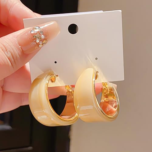 18mm Wide Thick Resin Hoop Earrings for Women Hypoallergenic Sterling Silver Pin Chunky Acrlic Geometric Lightweight Huggie Hoops Earring Retro Birthday Christmas Jewelry Boho Statement - color: Beige