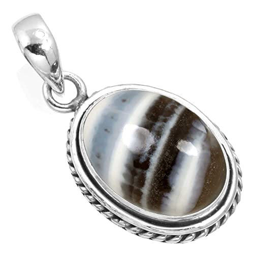 Chunky Natural Gemstone Pendant Necklace For Women Onyx, Turquoise, Amber, Garnet Oval Boho Genuine 925 Sterling Silver Handmade Jewelry - color: Blue Opal