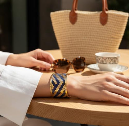 Touchstone Indian Bollywood Desire Brass Base Exotic Workmanship Free Size Cuff Bracelet in Antique Gold Or White Or Copper Tone for Women. - style: D202 Gold & Blue
