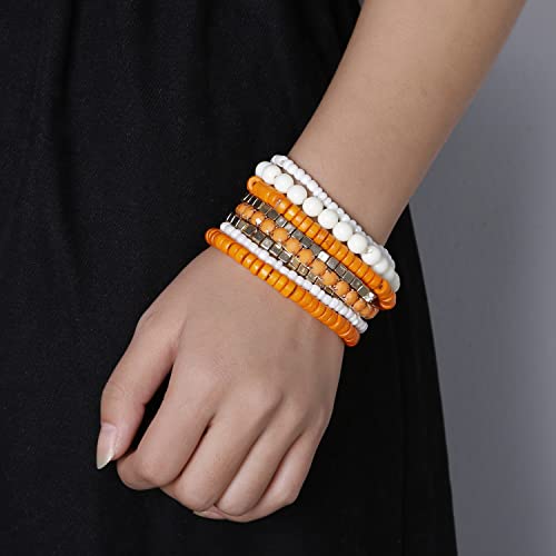 LUREME Boho Multi Strand Stackable Stretch Bracelet Set Wooden Cube Alloy Bead Bangle bl003172 - color: Orange