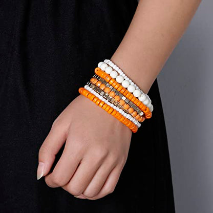 LUREME Boho Multi Strand Stackable Stretch Bracelet Set Wooden Cube Alloy Bead Bangle bl003172 - color: Orange