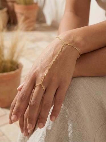 Hand Chain Bracelet Ring Set,4PCS 18K Gold Plated Stack Bracelets, Adjustable Trendy Dainty Ring Bracelet, Beach Theme, Women