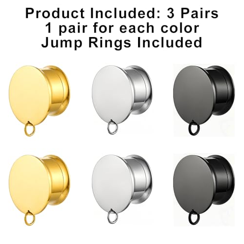 LADEMAYH 3 Pairs DIY Ear Tunnels, Surgical Steel Dangle Gauges Accessory | Free Jump Rings, Threaded Double Flared Plugs, 316L Stainless Steel, Hypoallergenic, DIY Custom Hanging Charms, 2g-1" - color: #6668 Mixed, size: 3/4"(19mm)