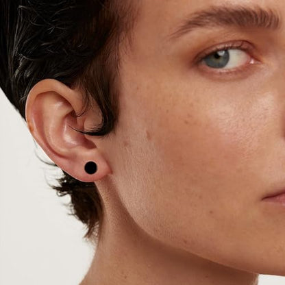 Hypoallergenic Black Stud Earrings for Men Women: 6 Pairs Flat Back Stainless Steel Cartilage Piercing Ear Tunnel 5mm-10mm - style: 6Pairs-Black-Studs