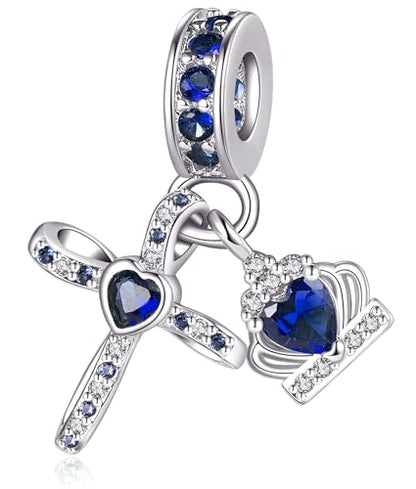 Silver Cross Birthstones Charm Fit for Pandora Charms Bracelet Crown Dangle Charms Beads Birthday Jewelry Gifts for Women - style: September