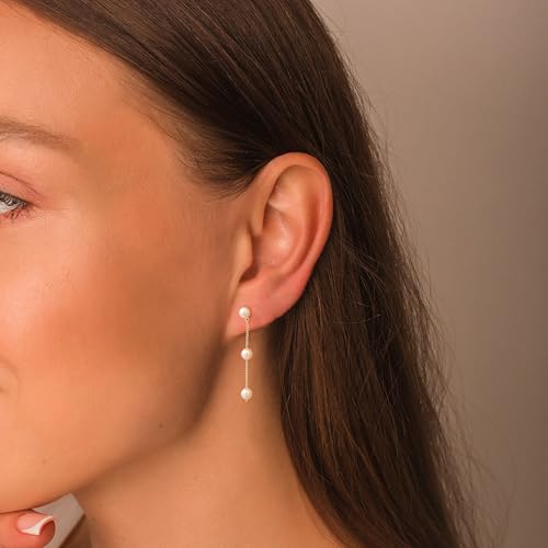 Moodear Pearl Earrings for Women, 14K Gold Plated Drop Earrings Jewelry | Lightweight Hypoallergenic Pearl Drop Dangle Earrings, Wedding Jewelry Gift, Dainty Design, Daily Wear & Special Occasions - style: 3 pearl drop