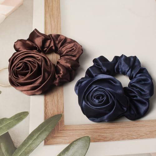 Scrunchie with Flowers, Women's Rose Ponytail Holders, Elastic Hair Bands and Ribbons Hair Accessories Pack of 6 | Fabric Scrunchies, Ponytail Holders Elastic Hair Bands, Flower Hair Tie, Hair Ribbon Scrunchie, Hair Accessories