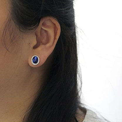 Charm Earrings Hoop set in 925 Sterling Silver for women Open Lotus Flower | Simulated Blue Sapphire | Tiny Lotus | Circle | Climber Crawler - style: Blue Synthetic Sapphire