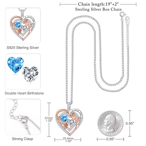 Iefil Birthstone Necklace for Women - Sterling Silver Birthstone Necklace, Anniversary Birthday Gifts for Wife Girlfriend Mom - color: 03-04-Mar-Apr Birthstone