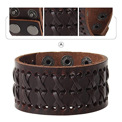 Jeilwiy Punk Leather Wristbands for Men Bracelets Handmade Wide Cuff Bangle Braided Jewelry Black Brown Adjustable - Punk Father's Gifts - color: Mens Genuine Leather Bracelet