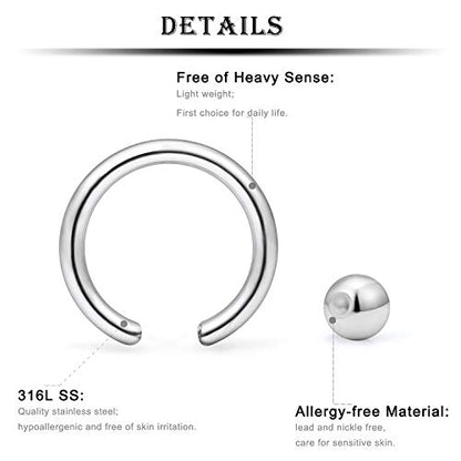 12G Septum Rings Ear Gauges Earrings Hoops Eyebrow Piercings lip Rings Hoop 316L Surgical Steel Cartilage Helix Tragus Rook Daith Earrings Piercing Jewelry for Women Men 10mm 12mm 14mm 16mm - style: 12G 10MM Mix Color