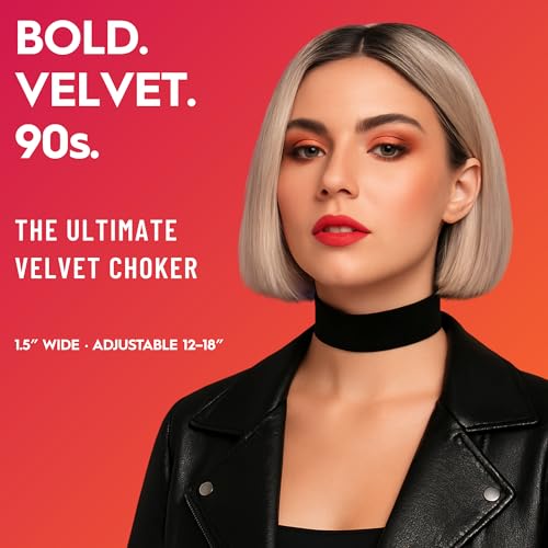 Velvet Choker for Women, Wide 1.5" 90s Ribbon Adjustable 12–18" with Stainless Steel Clasp, Soft Skin-Friendly Velvet — Black - color: Black