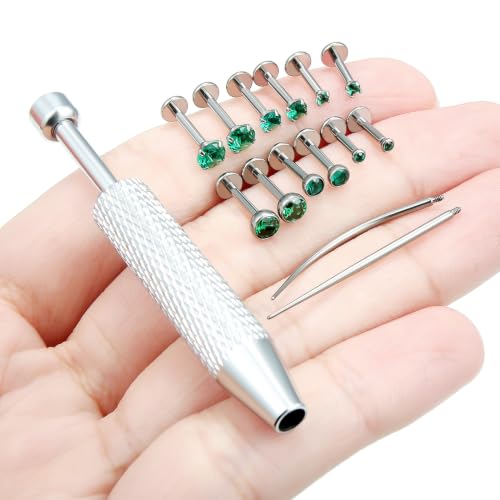 F136 Titanium 20/18/16g Flatback Earrings Nose Lip Rings Jewelry - color: Green, size: 16g