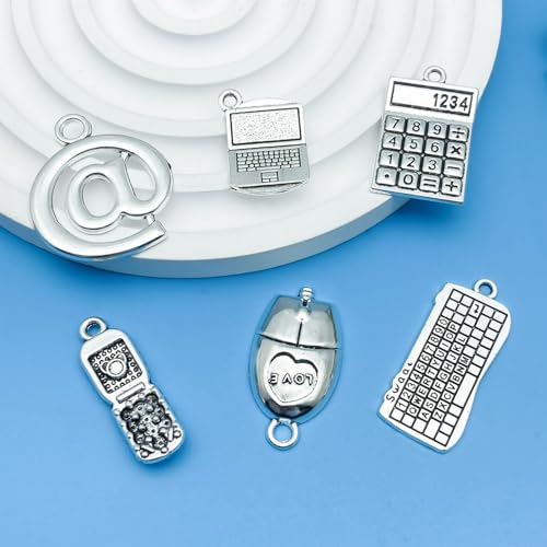 36pcs Alloy Ancient Silvery Teacher's Day Graduation Season Series Mouse Keyboard Computer Technology Series Set Pendant Jewelry Making DIY Keychain Earrings Pendant Various Design Charms for Jewelry Making Bracelets Necklace (SN1058) - color: SN1058