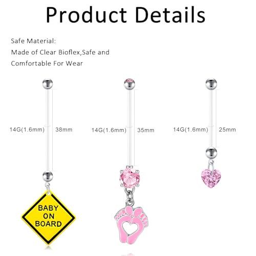 D.Bella 14G Pregnancy Belly Button Rings with Replacement Balls Flexible Bioplast Sport Maternity Belly Ring Retainer for Women Navel Piercing Retainer 1 1/2Inch (38mm) - color: Style J