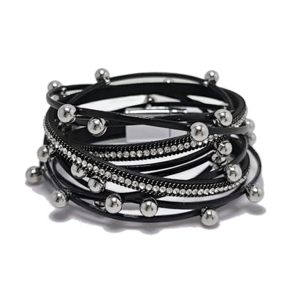 ZMANYIJEW Leather Wrap Bracelets for Women,Boho Cuff Bracelets Multi-Layer Crystal Beads Cuff Bracelet Multilayered Leopard Leather Braided Bangle Wrist Cuff Bangles - style: bead-black