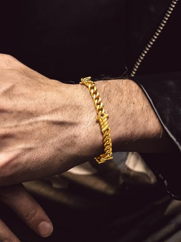 Bandmax Barbed Wire Chain Bracelets for Men Women Stainless Steel/Black/Gold Thorn Cuban Link Bracelet Adjustable Punk Emo Style Jewelry Gift - color: 09 7MM-Gold Plated