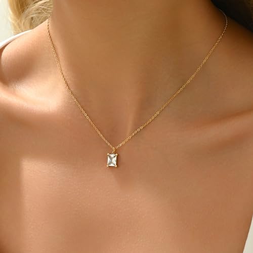 Cubic Zirconia Necklaces for Women 18K Gold Plated Tear drop Necklace Dainty Layered CZ Lariat Diamond Necklace - color: White CZ-Gold