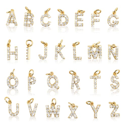 26Pcs 18K Gold Filled A-Z Alphabet Letters Charms for Jewelry Making, Initial A-Z Alphabet Charm Pendant Beads, Slide Glitter Pendants for Women DIY Bracelet Necklace Earrings Choker Making - color: Style D