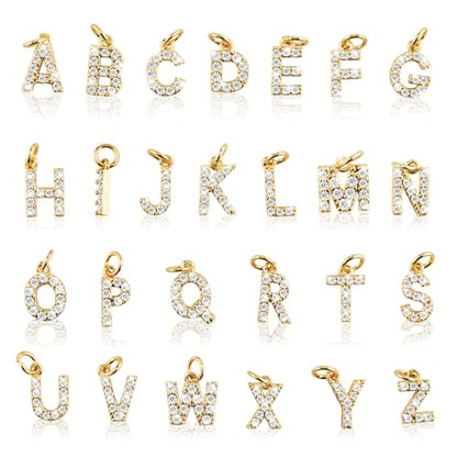 26Pcs 18K Gold Filled A-Z Alphabet Letters Charms for Jewelry Making, Initial A-Z Alphabet Charm Pendant Beads, Slide Glitter Pendants for Women DIY Bracelet Necklace Earrings Choker Making - color: Style D