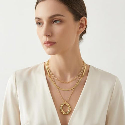 Layered Gold Necklaces for Women,18K Real Gold Plated Trendy Circle Pendant Necklace, Stackable Necklace Stainless Steel Jewelry Gifts for Birthday Valentine's, Mother's Day & Christmas - style: Gold-A