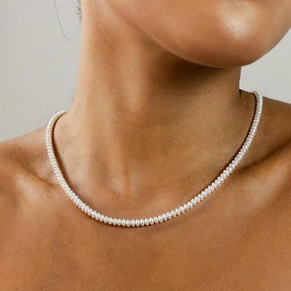 Pearls Necklace, Freshwater Tiny Small Pearls Necklace for Women's Pearl Strand Necklace Chain 18K Gold Plated Hypoallergenic White Necklace as Prom Bridesmaid Birthday Gifts - color: Bread Pearls, 18KGP Lock