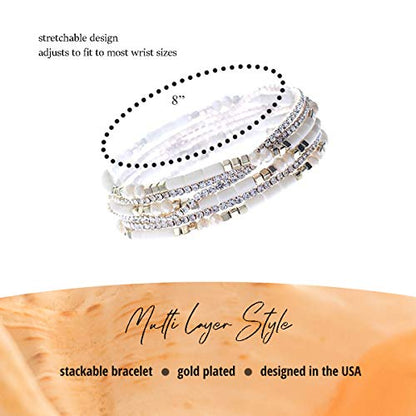 NTLX Multi Strand Beaded Stackable Stretch Bracelets for Women – Bohemian Boho Style Bracelets – Multi Color Layered Statement Bangles - style: Beige