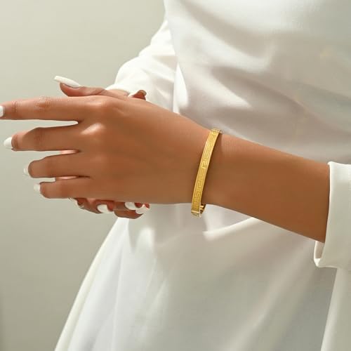 Gold Bangle for Women 18K Gold Plated Bamboo Heart Star Labyrinth Bangle Bracelets Dainty Stainless Steel Jewelry Gifts - color: Labyrinth Bangle-Gold