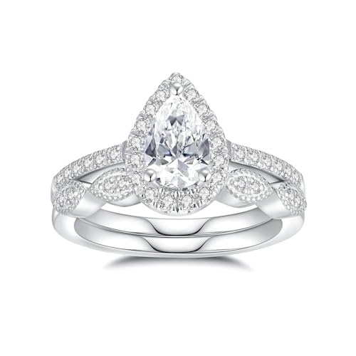 Moissanite Wedding Ring Set for Women D Color VVS1 Moissanite Engagement Rings 925 Sterling Silver Palladium and Rhodium Plated Promise Ring with Certificate - color: 1.45CTTW(1CT Center)