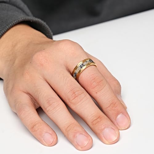 Mens Tungsten Carbide Wedding Bands 8mm Black Hammered Edge Gold Foil Inly Durable Scratch Proof Stainless Steel Cool Promise Ring for Him Comfort Fit - color: Gold-8mm