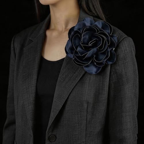 Dainty Satin Fabric Rose Flower Brooches 7.5in Extra Large Big Camellia Flower Brooches Lapel Pins for Women Wedding Party Dance Dress Clothes Accessories - color: Blue