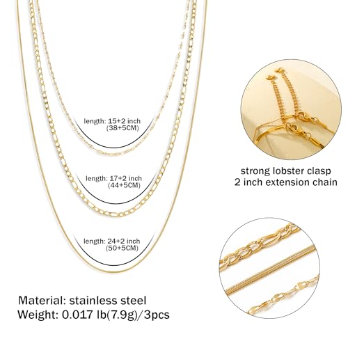 Elegance 11 designs Gold Plated Thin Chain Layered Necklaces For Women Non Tarnish,18k Gold Plated Stainless Steel Dainty Waterproof Gold Necklace Set Stack For Women Gifts Jewelry - color: Gold Necklace2101