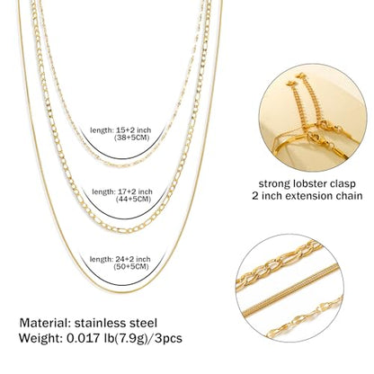 Elegance 11 designs Gold Plated Thin Chain Layered Necklaces For Women Non Tarnish,18k Gold Plated Stainless Steel Dainty Waterproof Gold Necklace Set Stack For Women Gifts Jewelry - color: Gold Necklace2101