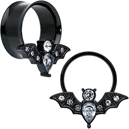 Body Candy Womens 2Pc PVD Stainless Steel Bat Double Flare Tunnel Plug Earring Ear Plug Gauges Set of 2 - style: 18mm (11/16")
