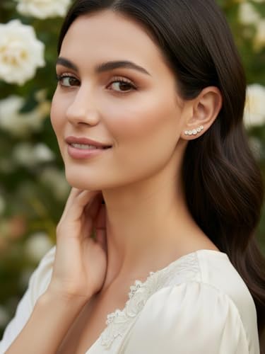 Moissanite 20mm Butterlfy/Flower/Leaf/Bezel Crawler Stud Earrings for Women, 925 Sterling Silver with Gold Plated, Hypoallergenic Cartilage Earrings, Valentines Birthday Anniversary Wedding Gift - color: Bezel Setting - Millgrain - Yellow Gold