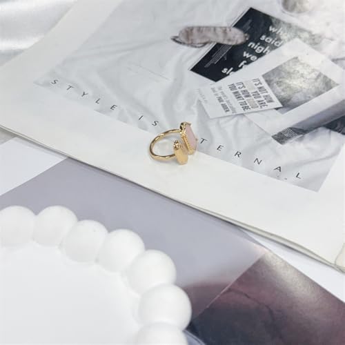 Elegant Gemstone Geometric Statement Rings for Women Gold-Tone Plated Stainless Steel Open Band Dainty Wedding Open Adjustable Middle Thumb Ring Cocktail Prom Party Trendy Jewelry for Girlfriend - color: Pink