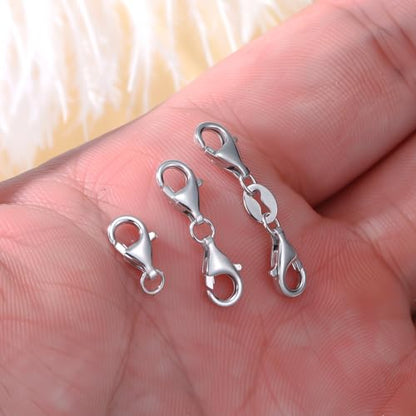 925 Sterling Silver Lobster Clasp for DIY Necklace Bracelet Jewelry Making, Double Spring Clasp with Closed Jump Rings, Necklace Extender Clasp Connector Bracelet Extension (Style 4) - style: Style 4