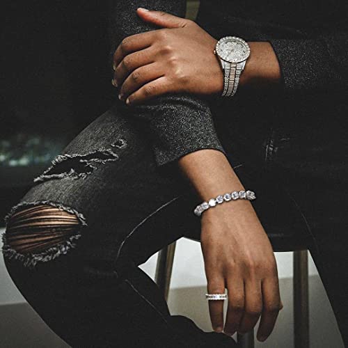10MM Cubic Zirconia Tennis Bracelet 14K Gold Plated 5A+ Cubic Zirconia Iced Out Tennis Bracelet Spring buckle Bracelet For Men And Women - color: White Gold, size: 7