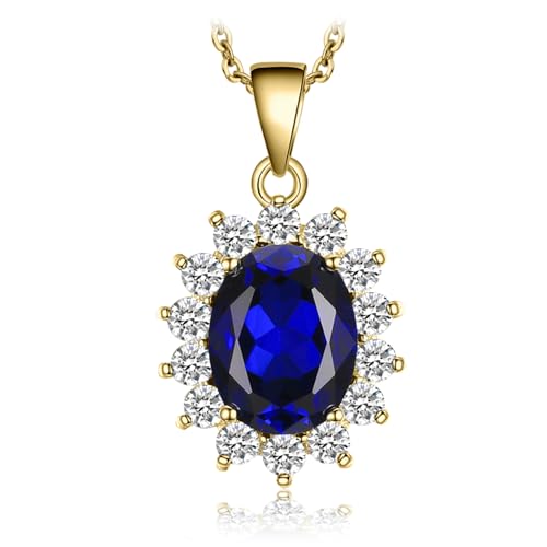 JewelryPalace Princess Diana Kate Middleton Natural Amethyst Citrine Garnet Peridot Topaz Created Ruby Sapphire Simulated Emerald Pendant Necklace for Women, 925 Sterling Silver Gemstone Jewelry Set - color: B-Yellow Gold Plated Brass-Spinel