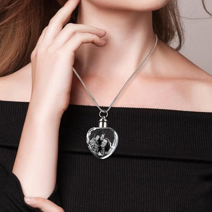 Farfume Personalized Photo Necklace for Women/Men, Memorial Jewelry Gifts | Holds 2 Pictures Pendant, Custom Engraved Text, Beautiful Locket for Girls, Durable Stainless Steel, Mothers Day Gifts - color: Crystal Heart Necklace