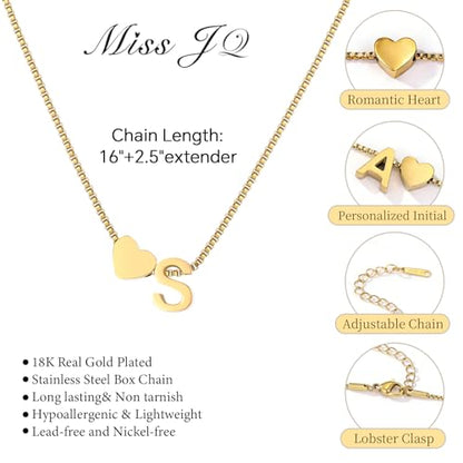 18K Real Gold Plated Heart Initial Necklace for Women-Personalized A-Z Letter Pendant on Durable Stainless Steel Box Chain (16+2.5 inch Adjustable) Hypoallergenic Everyday Jewelry Gift Boxed for Mom Wife - style: Gold:B